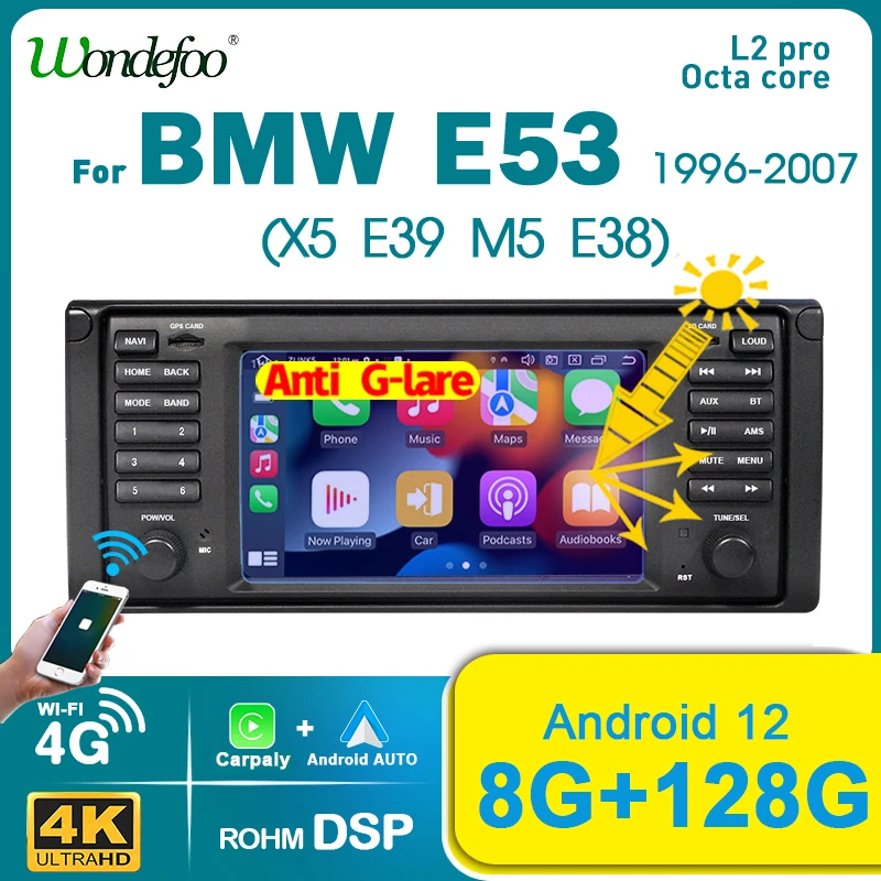 WONDEFOO PX6 1 DIN Android 10 car radio For BMW X5 E53 E39 car audio navigation multimedia dvd radio tape recorder no 2din 2 DIN