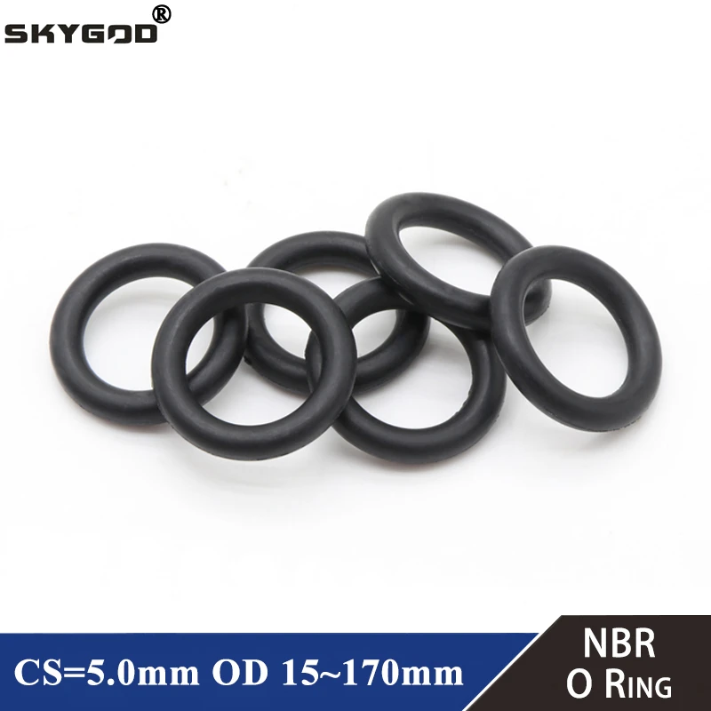 10pcs NBR O Ring Seal Gasket CS 5mm OD 15~105mm Nitrile Butadiene Rubber Spacer Oil Resistance Washer Round Shape Black