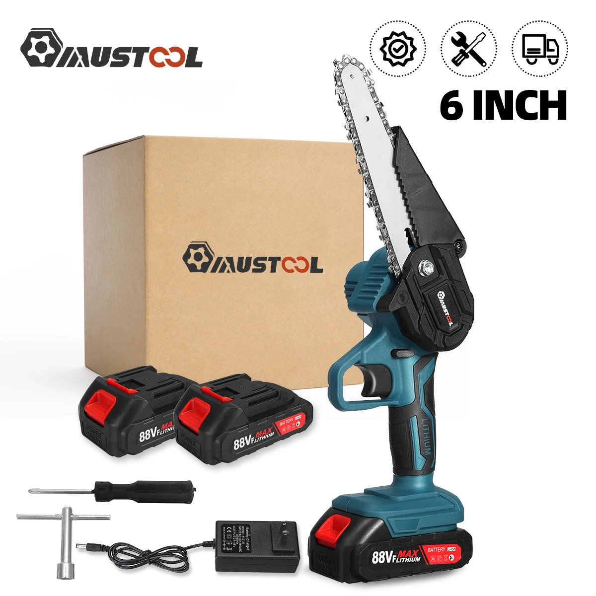 MUSTOOL 6 Inch Mini Electric Chainsaw Rechargeable Garden Tree Logging Saw Woodworking Tools Wood Cutter For Makita 18V Battery