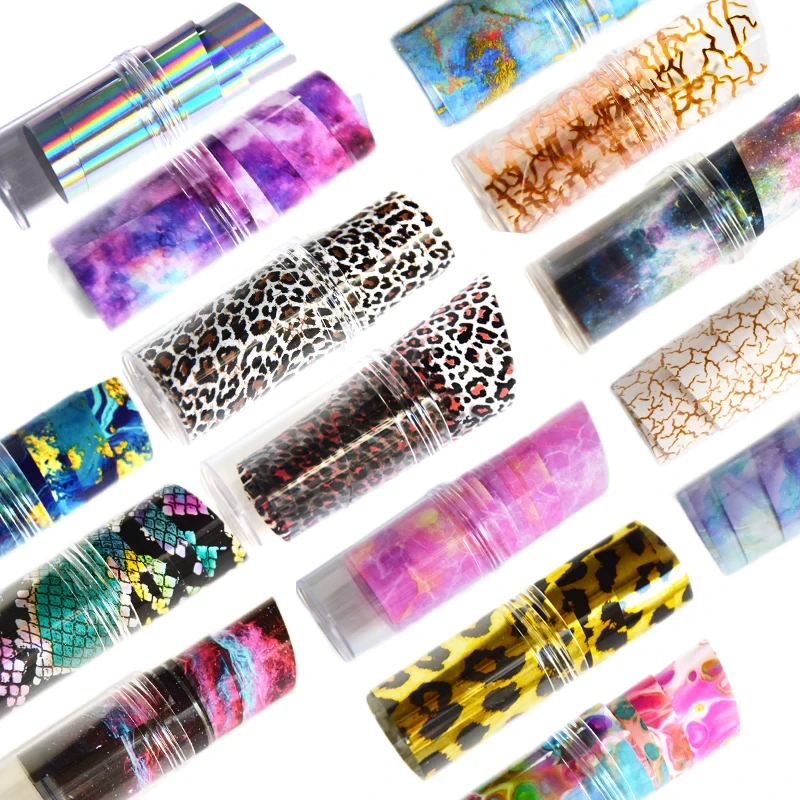 100cm Laser Nail Foils Leopard Zebra Pattern Transfer Stickers Flowers Nail Decals Wraps Holographic Starry Paper Slider Declas