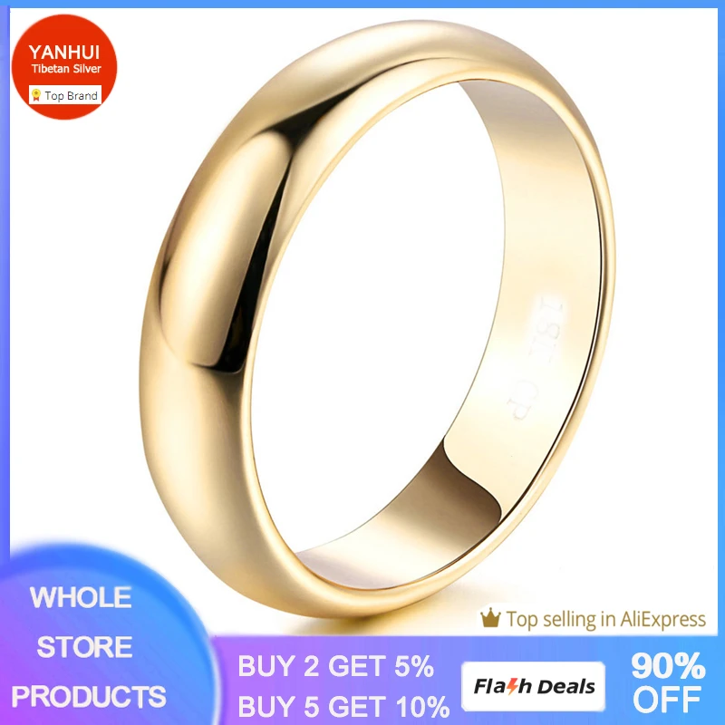 YANHUI Simple Design Couple Round Rings 18K White/Yellow/Rose Gold Fashion Wedding Bands Jewelry For Men&Women Lover Hot Sale