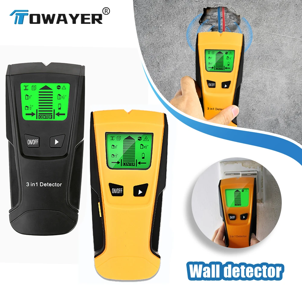 Towayer 3 In 1 Metal Detector Find Metal Wood Studs AC Voltage Live Wire Detect Wall Scanner Electric Box Finder Wall Detector