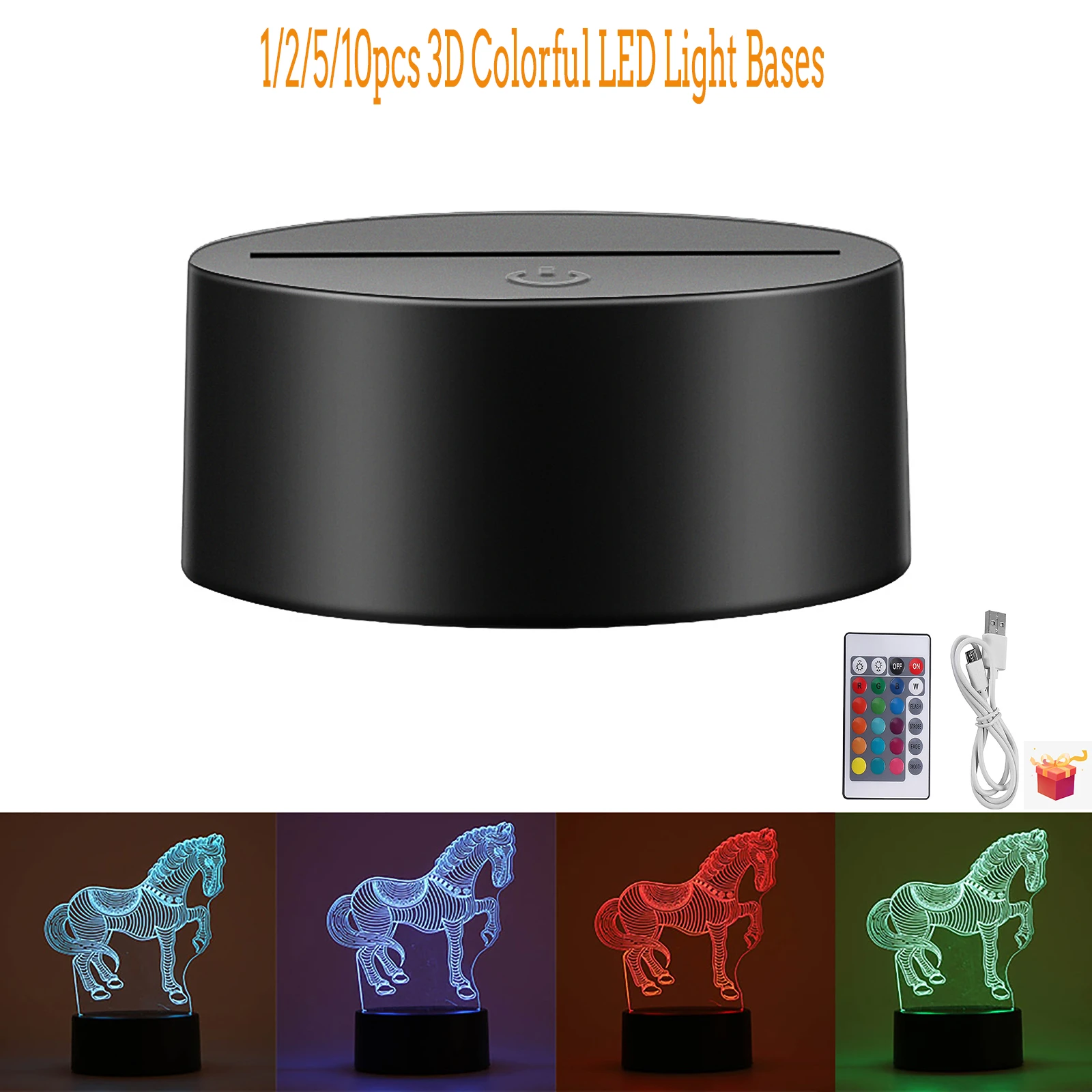 1/2/5/10PC USB Cable Touch 3D LED Light Holder Lamp Base Night Light Replacement 7 Color Colorful Light Bases Table Decor Holder