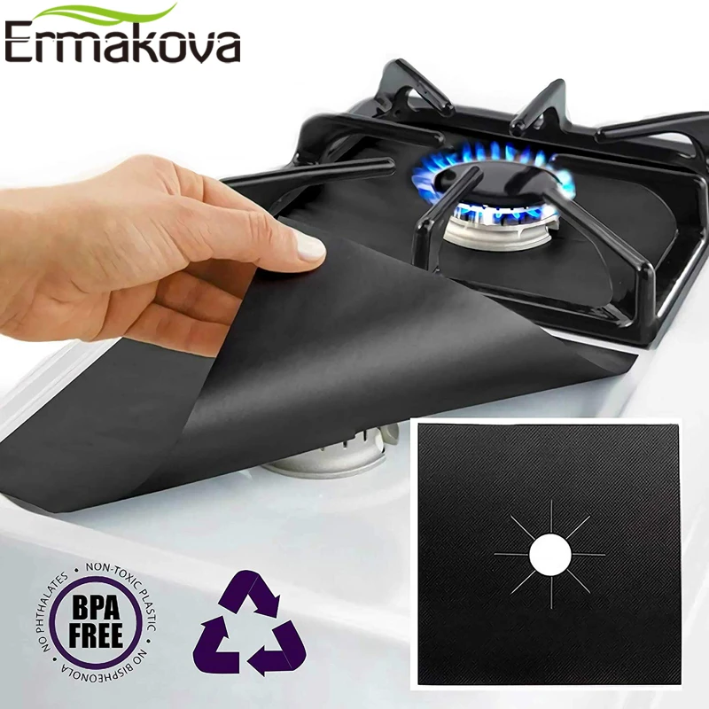 ERMAKOVA 2/4 Pcs Stove Burner Cover Non-stick Reusable  Stovetop Burner Liner Protector  Gas Range Protection Cleaning pad