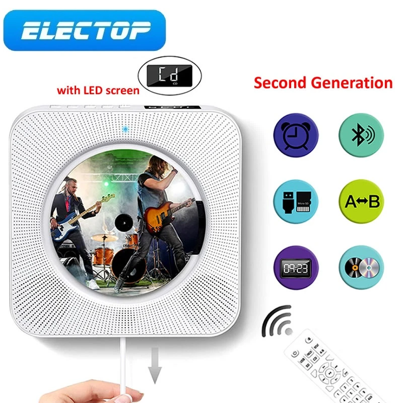 Wall Mounted CD Player Surround Sound FM Radio Bluetooth USB MP3 Disk Portable Music Player Remote Control Stereo Speaker Home