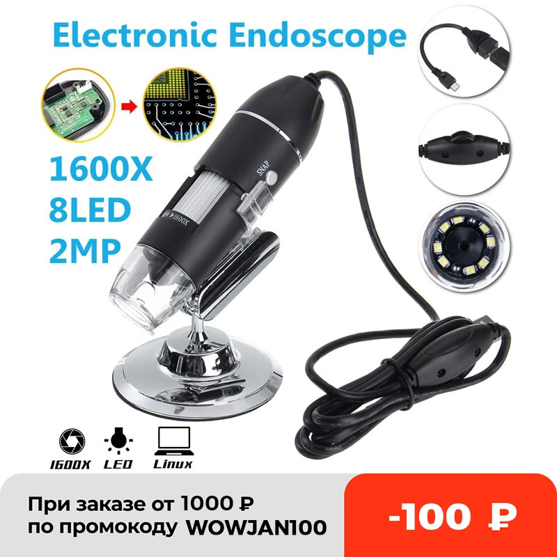 1600X/1000X 2MP 1080P 8 LED Digital Microscope Type-C/Micro USB Magnifier Electronic Stereo USB Endoscope For Phone PC