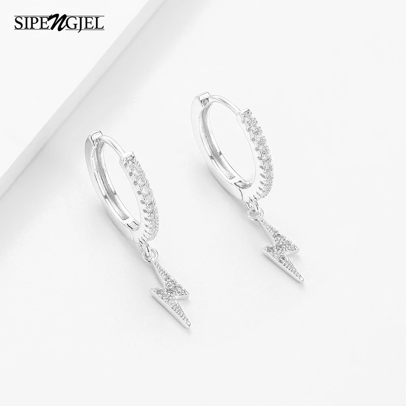 SIPENGJEL Fashion Woman's Earrings Simple Studs Earrings Pave Zircon Lightning Drop Piercing Earrings For Women Student Jewelry
