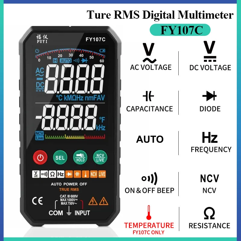 NEW Generation 6000counts Digital Multimeter Ture RMS AC DC NCV Transistor Capacitor  Temperature Voltage Smart Meter