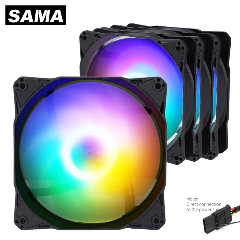 SAMA 1200RPM 120mm Computer Case Fan Silent 12CM 47.24CFM 1.46mmH2O CPU Cooling Quiet PC Cooler Radiator RGB Cooler Fans SF501