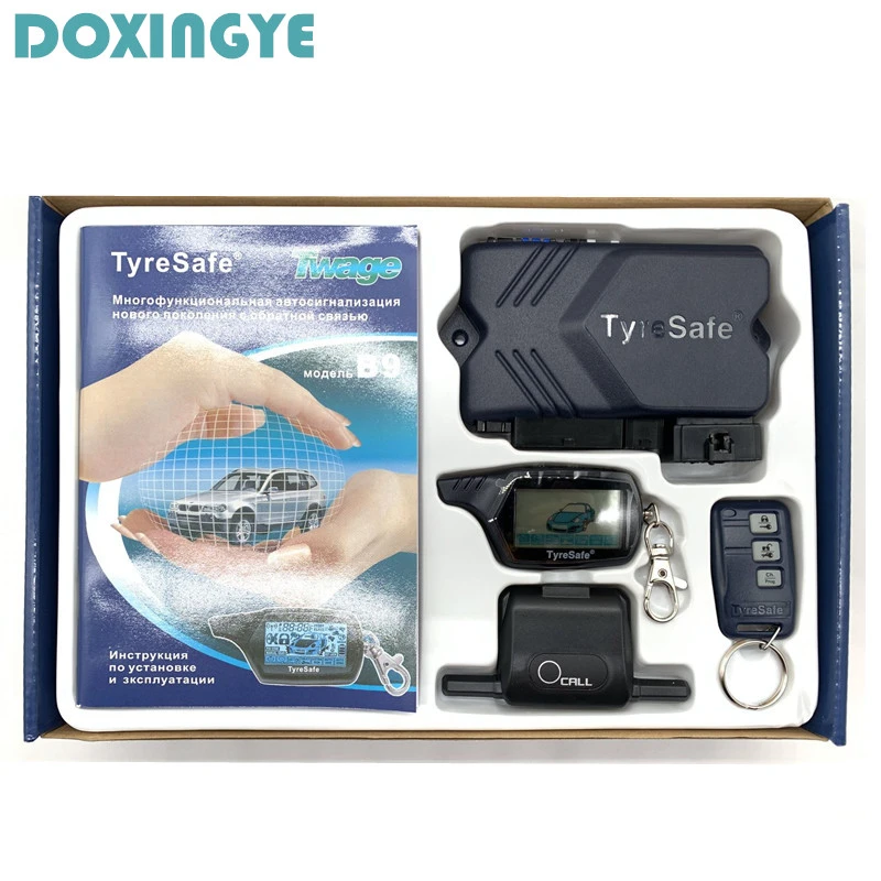 DOXINGYE Tyresafe Russian Version Two Way Car Alarm System B9 Car Alarm with Engine Start LCD Remote Control Key Auto Anti-Theft