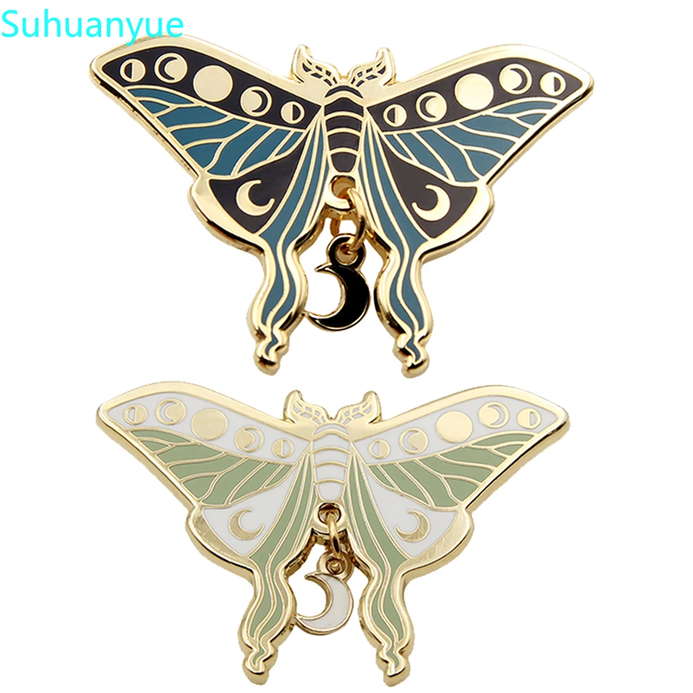 Butterfly Brooch Enamel Pins Lunar Moth Badges Moon Phases Brooches Jewelry Gift