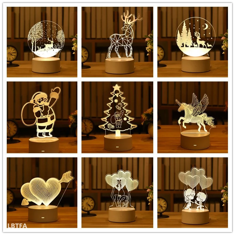 Santa Claus Elk  3D Acrylic USB Night Light  Christmas Decoration for Home 2021 Christmas Ornaments Natal Navidad New Year 2022