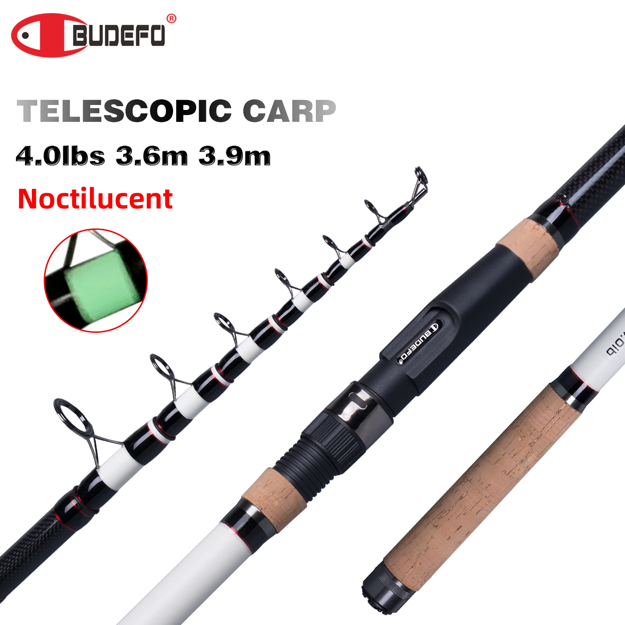 MIFINE Telescopic Carp Fishing Rod 3/3.3/3.6/3.9m T800 Carbon Fiber Tele Spinning Rods 4.0lb Power 60-200g Noctilucent Hard Pole