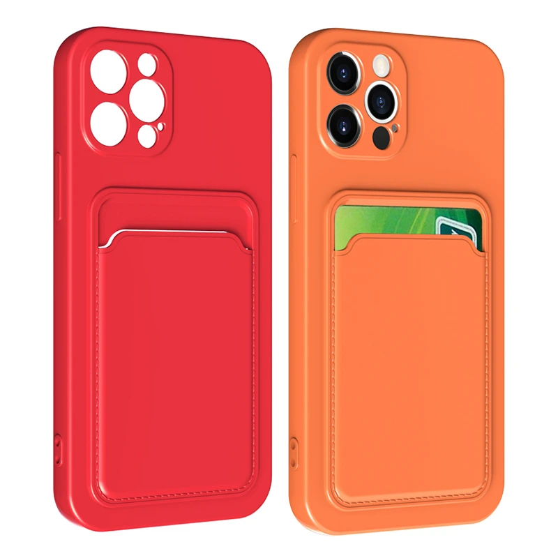 Original Wallet Card Slot Holder Case for iPhone 12 13 Pro Max Mini 11 7 8 Plus X XR XS SE Silicon Candy Color Lining Back Cover