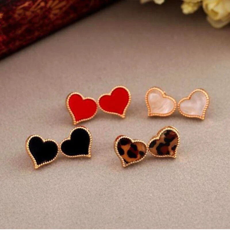 new simple lovely red heart stud earrings for women gold color personality stud earrings girl fashion jewelry gifts