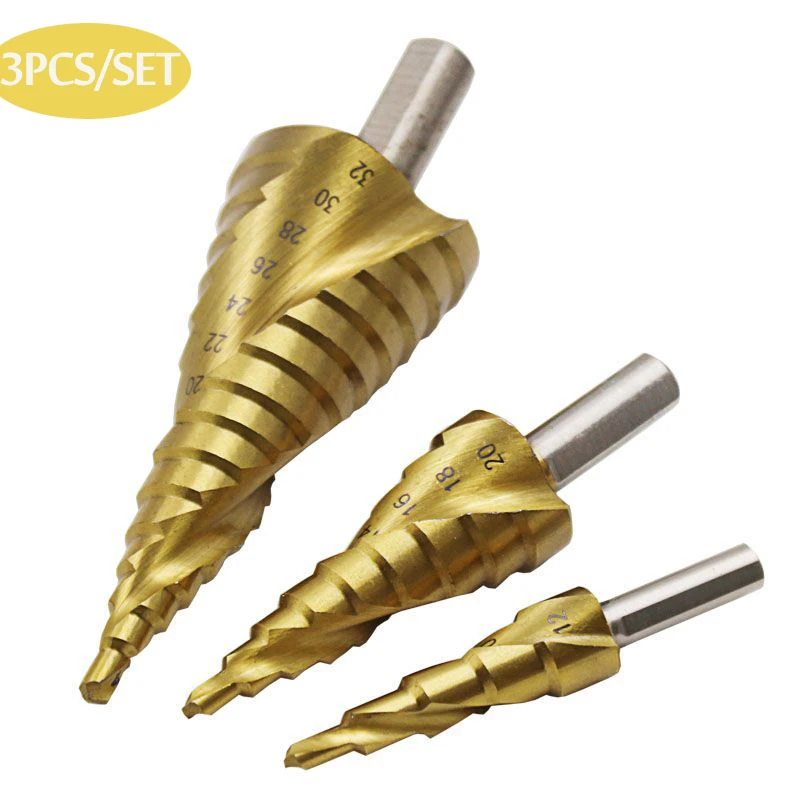 3PCS/SET 4-12/20/32mm HSS Spiral Grooved center drill bit solid carbide mini drill accessories Titanium Step Cone Drill Bit