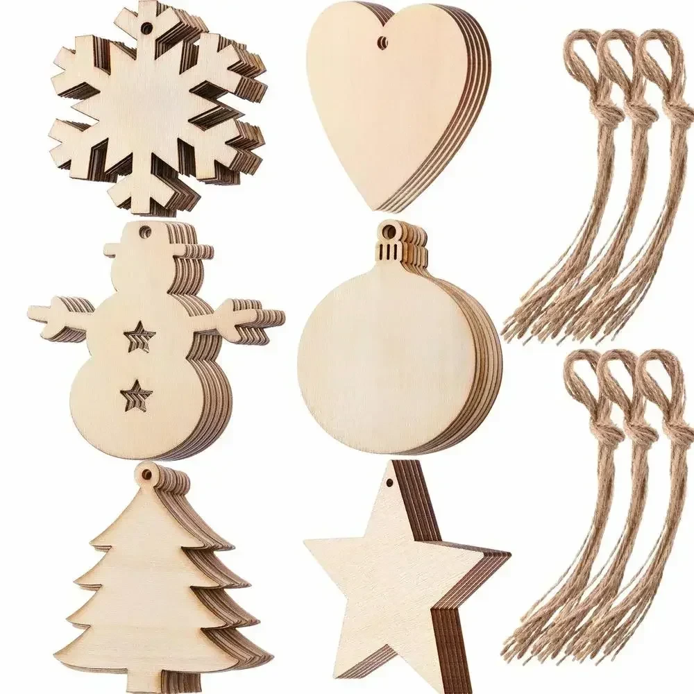 10PCS Blank Wood Discs Bulk with Holes for Crafts Centerpieces Unfinished Wooden Christmas Cutouts Ornaments To Paint