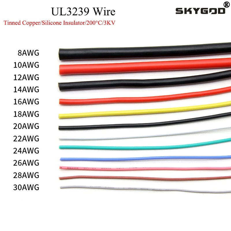 1/10M 14/16/18/20/22/24/26/28/30AWG UL3239 3KV Flexible Soft Silicone Wire Insulated Tinned Copper  Electrical Cable 3000V