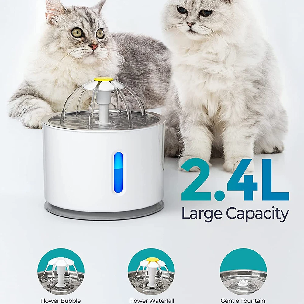 Automatic Pet Cat Water Fountain Dispenser USB LED 2.4L Ultra Quiet  Dog Drinking Bowl Drinker Feeder Bowl Pet Drinking Feeder