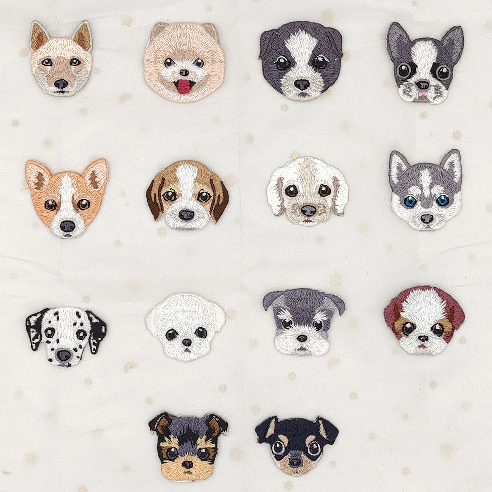 Animal Dog Head Embroidery Sticker Patches For Clothing Parches Ropa Termoadhesiv Ecusson A Coudre Applique Sweing Badges