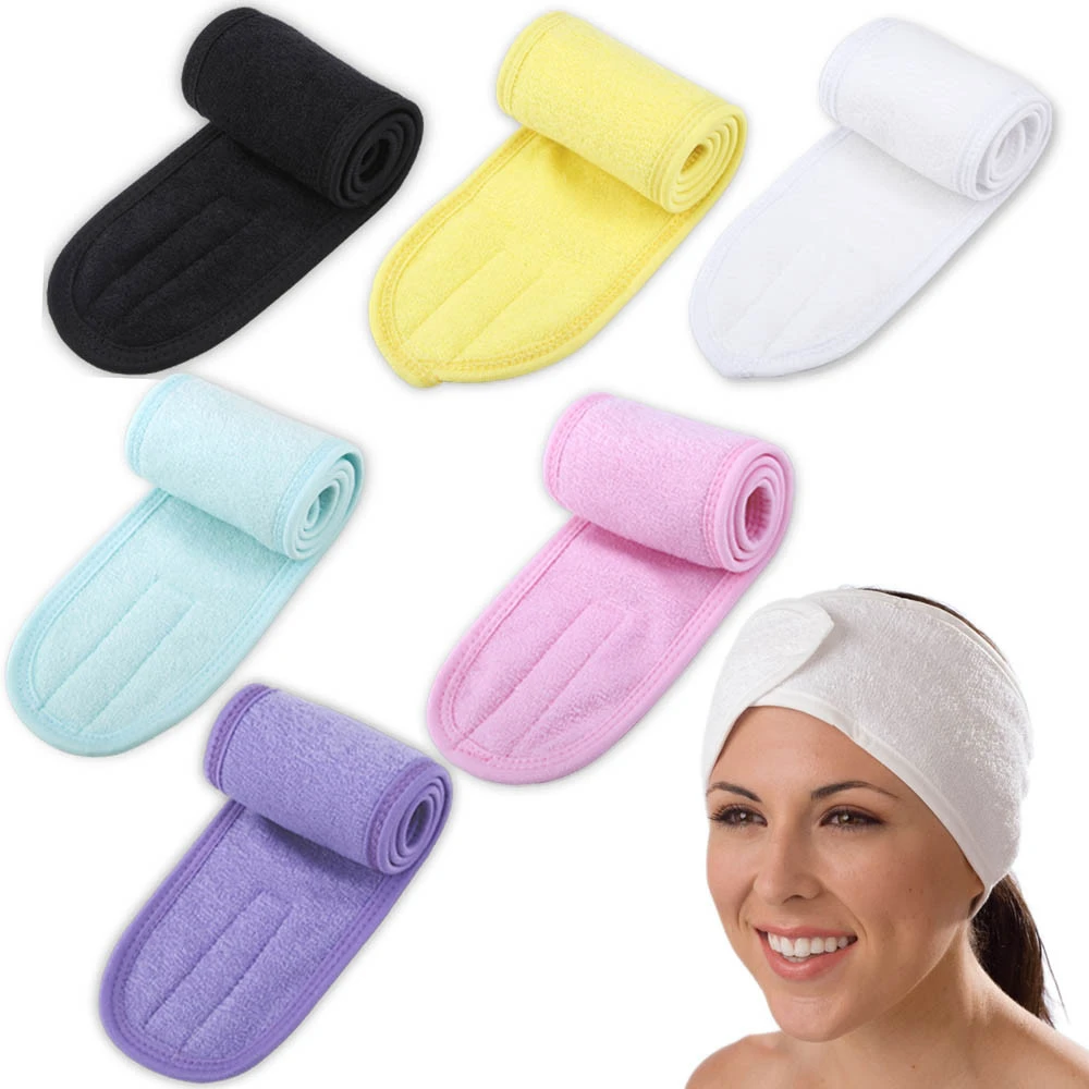 Eyelashes Extension Spa Face Headband Wrap Head Terry Cloth Headband Make Up Stretch Towel with Magic Tape Makeup Accessories