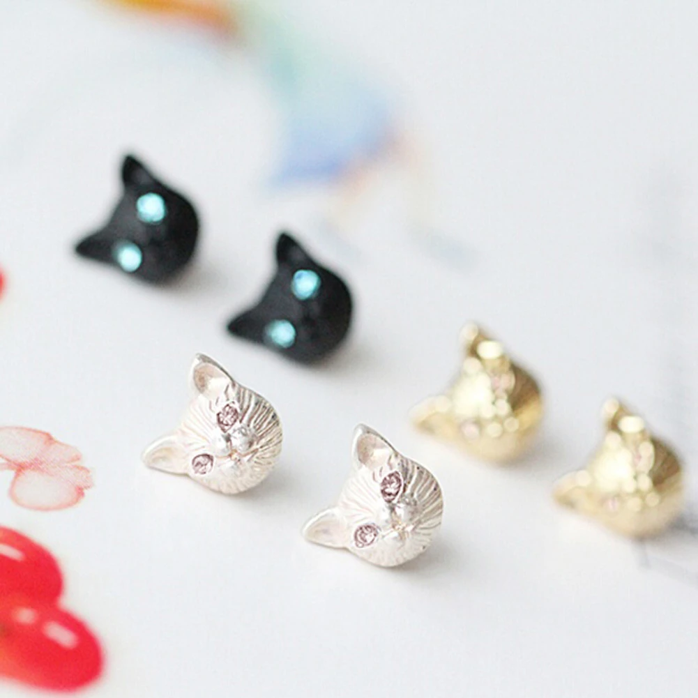 1 Pair Fashion Lovely Cat Ear Studs Fashion Design Earrings 3 Colors Cat Ear Studs