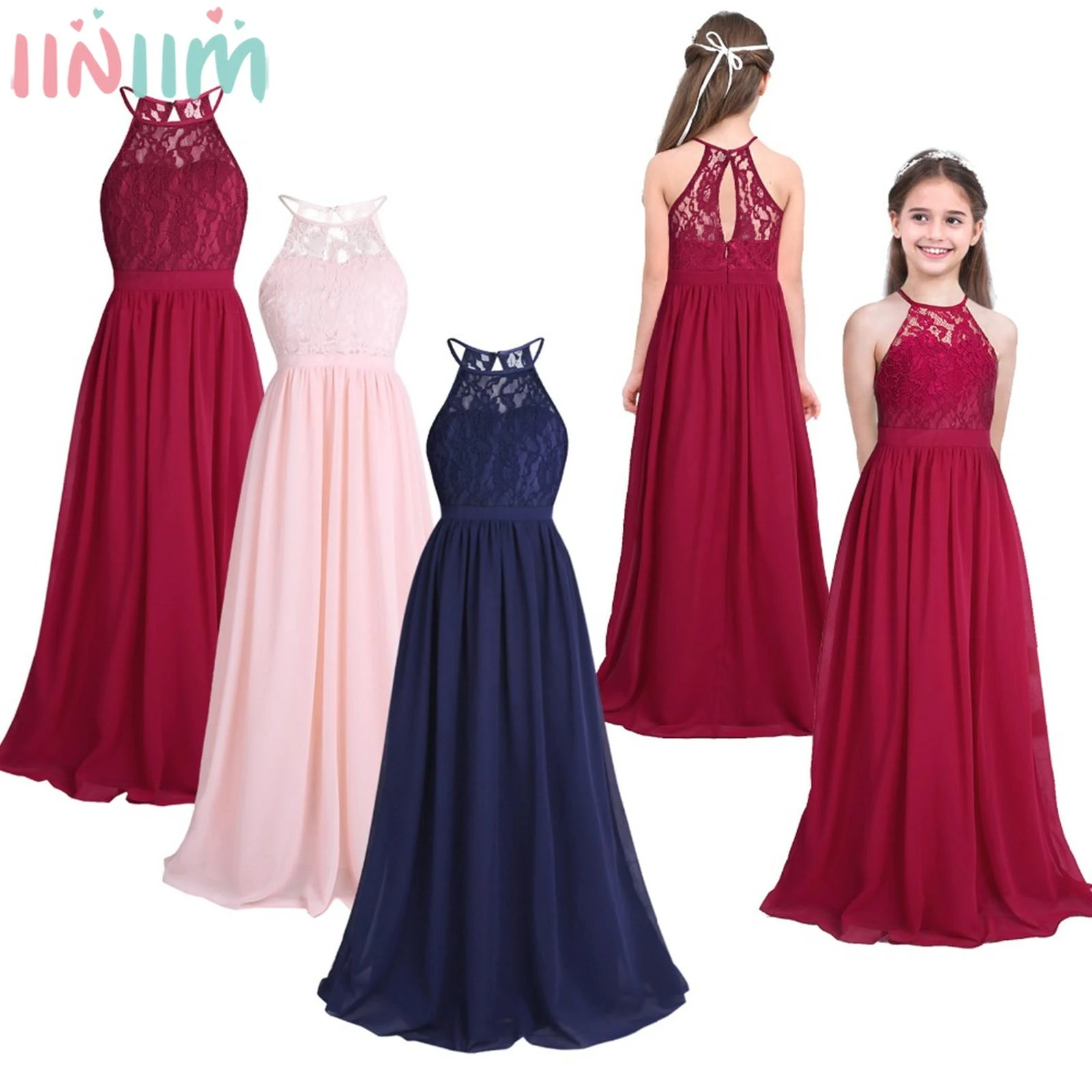 iiniim Childrens Vestidos Birthday Party Dress Kids Princess Summer Lace Weeding Dresses Girls Ball Tutu Prom Dress Teen Costume