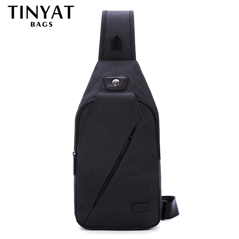 TINYAT Sling bag For 7.9 pad Black Casual Functional Men Chest Bag Pack dual earphone jack Men Shoulder Messenger Bags Pack Bag