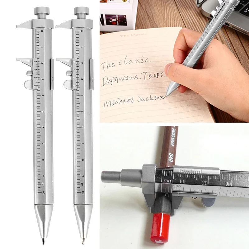 0-100mm Vernier Caliper Tool Ballpoint Pen Silver Vernier Caliper Multifunction Pen Creative School Gifts Marker Pen Hand Tools