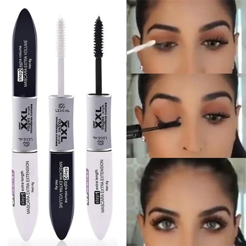 2 IN 1 4D Silk Fiber Lash Mascara Black Mascara Waterproof Silk Fiber Volume Double Lengthening Curling Eye Mascara de cilios