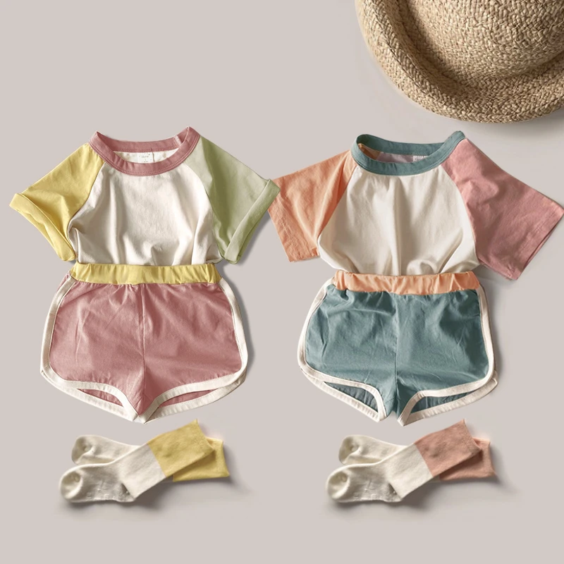 Korean Summer New Girls and Boys Children Baby Cute Color Shorts Kindergarten Sports Suit