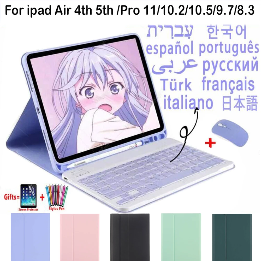 Korean Keyboard Case With Mouse For iPad Air 4 4th 10.9 Pro 11 2021 2020 9.7 10.5 10.2 9th 5th 6th 7th 8th 9th Generation Air 3