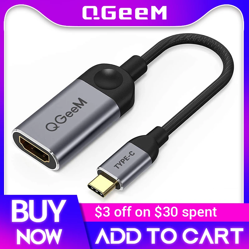 QGEEM USB C to HDMI Adapter Cable 4K 30Hz Type-c to HDMI for huawei mate 20 macBook pro 2018 ipad pro hdmi female to usb type c