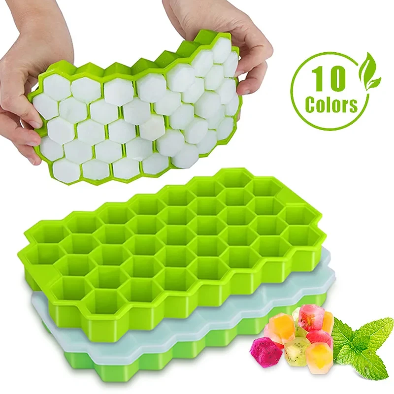 SILIKOLOVE Honeycomb Ice Cube Trays Reusable Silicone Ice cube Mold BPA Free Ice maker with Removable Lids