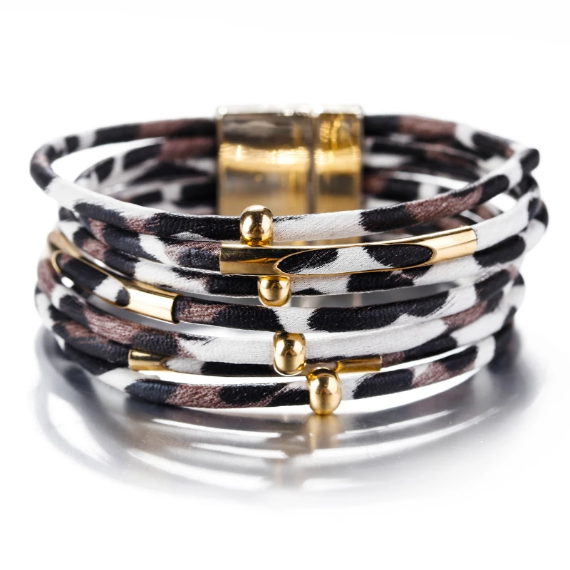 Amorcome Leopard Leather Bracelets for Women 2020 Fashion Bracelets & Bangles Elegant Multilayer Wide Wrap Bracelet Jewelry