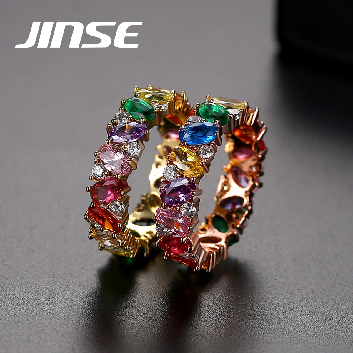 se Gold Color Ring Multicolor Cubic Zirconia Baguette Rings For Women Men Trendy Stone Ring Wedding Band Jewelry Party