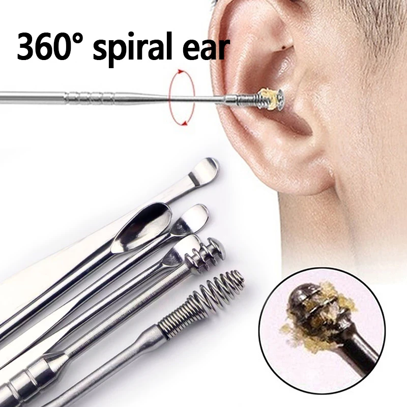 6Pcs/set Ear Wax Pickers Stainless Steel Earpick Wax Remover piercing kit  earwax Curette  Spoon Care Ear Clean Toolear cleaner