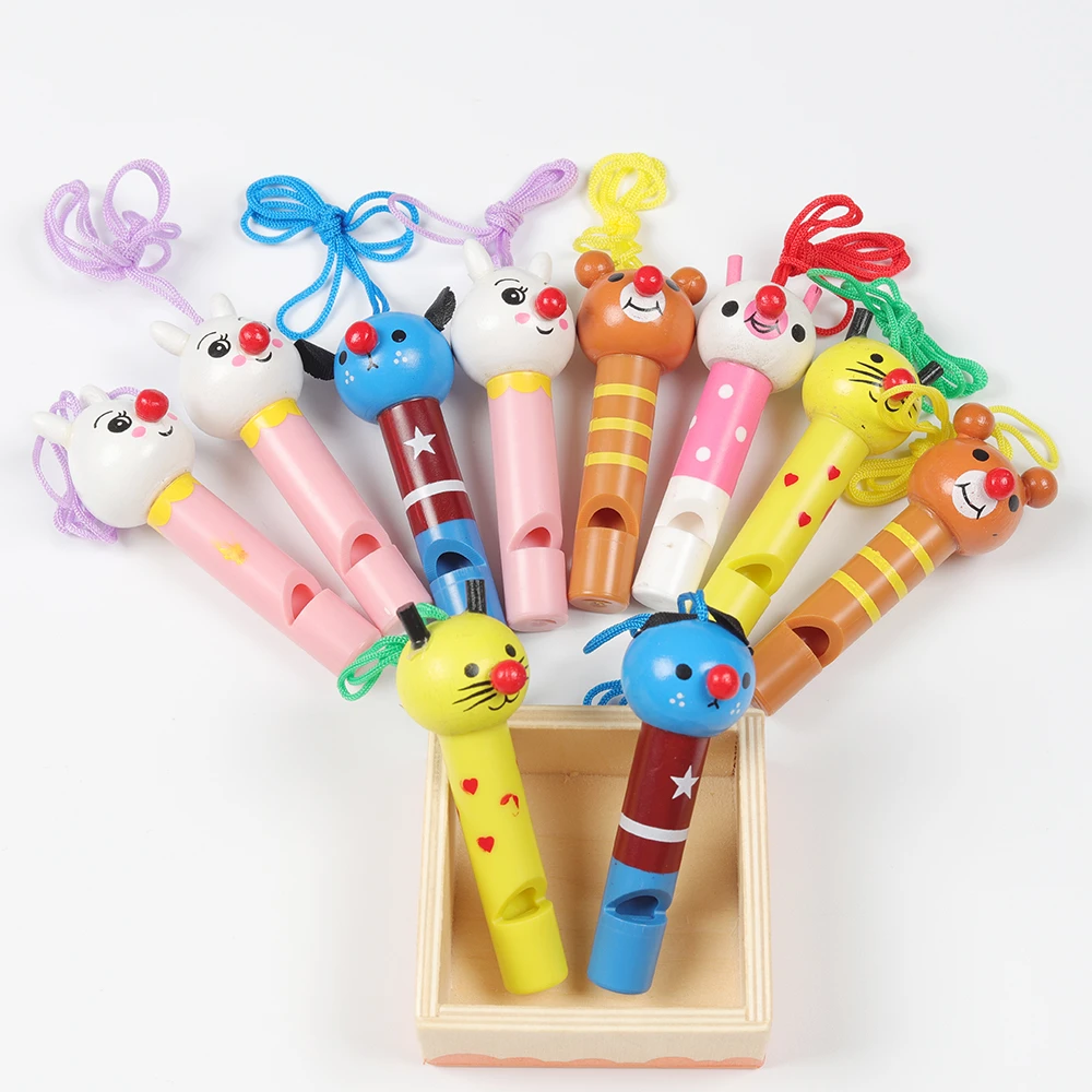 10Pcs Cute Multicolor Wooden Whistles Kids Birthday Party Favors Decoration Baby Shower Noice Maker Toys Goody Bags Pinata Gifts