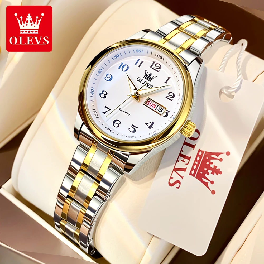 OLEVS Classic Women Quartz Watch Waterproof Stainless Steel Watchstrap Fashion Women Watch Gift Date Clock