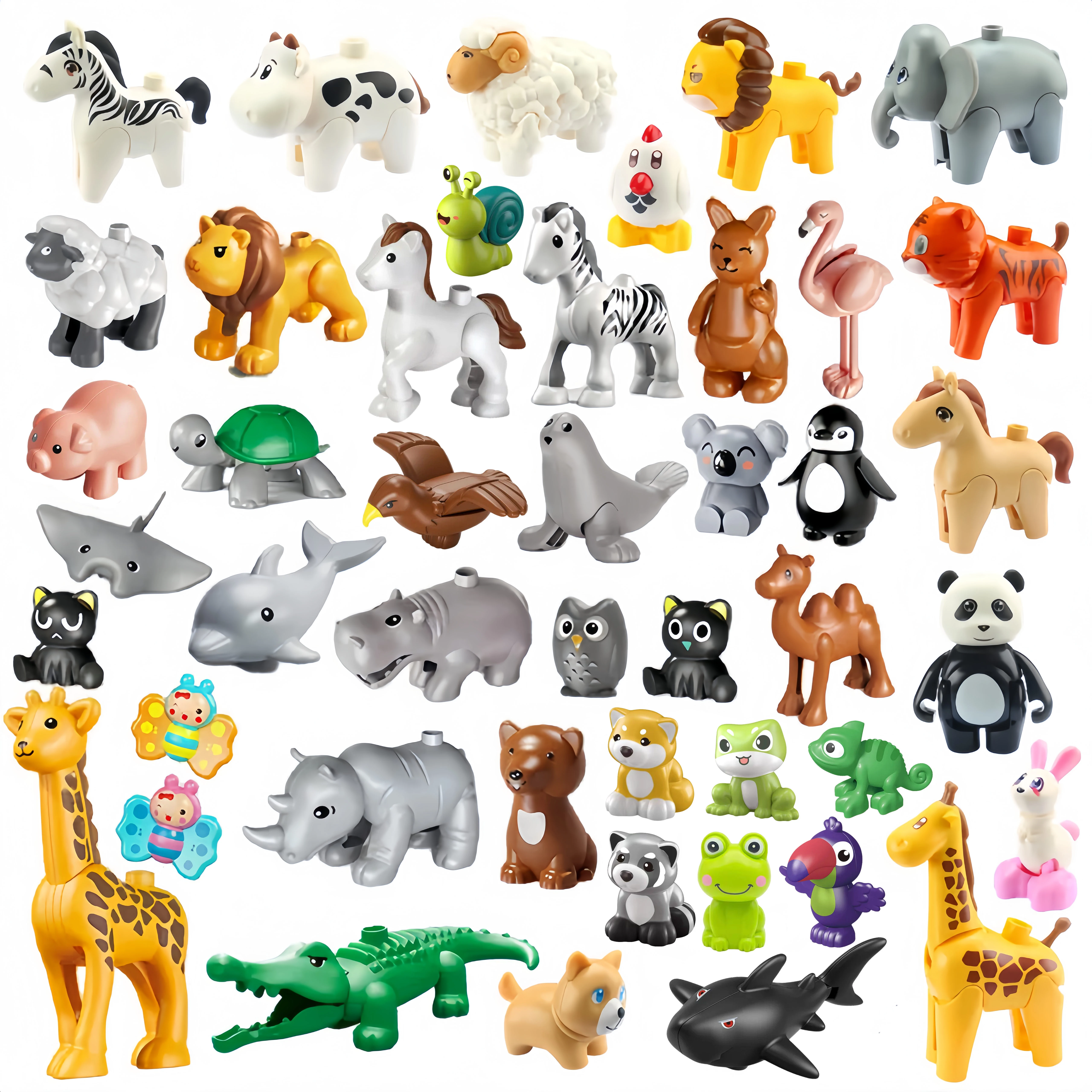 Big Building Blocks Animal Accessories Lion Cat Penguin Comptatible with Large DIY Bricks Children Kid Educational Assembly Toys