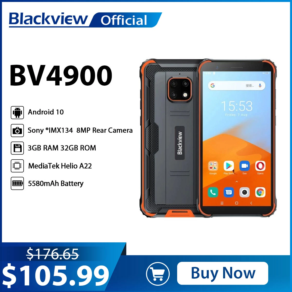 Blackview BV4900 Android 10 Rugged Waterproof Smartphone 3GB+32GB IP68 Mobile Phone 5580mAh 5.7 inch NFC Cellphone