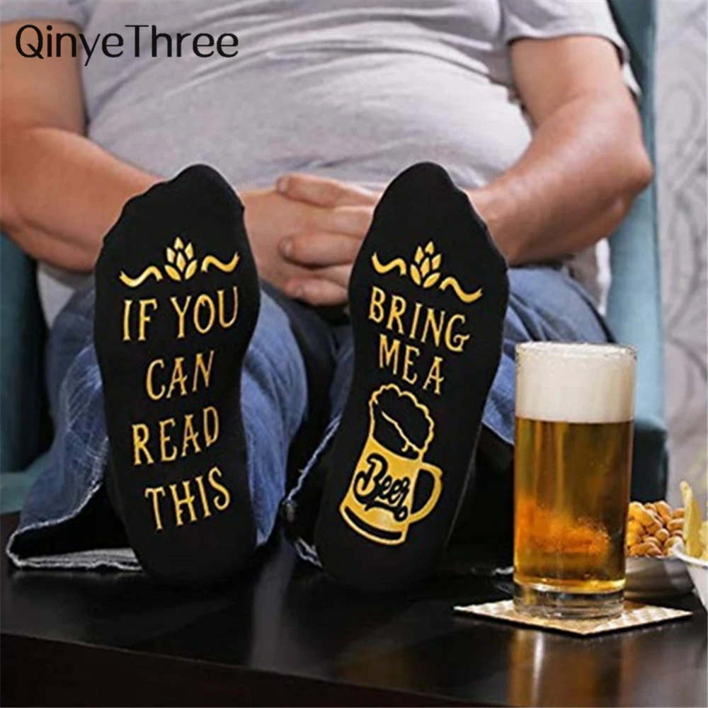 Funny If You Can Read This Bring Me A Beer Pattern Novelty Art Christmas Gift Humour Words Socks Hipster Rock Punk Club Sox