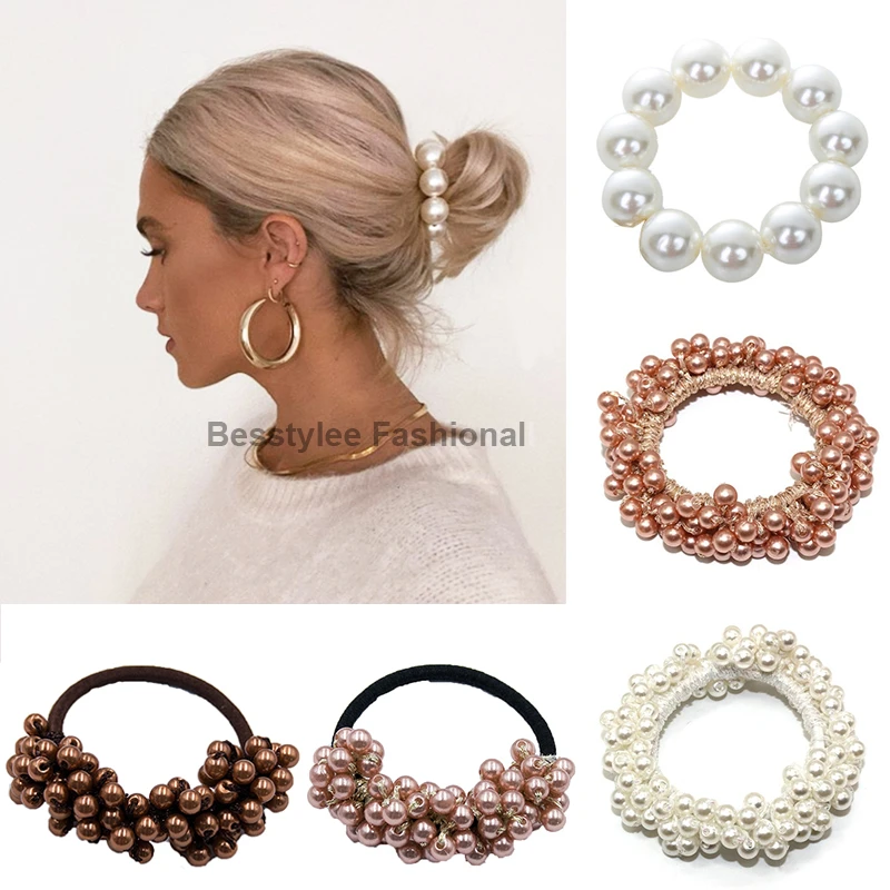 Fashion Woman Big Pearl Hair Bands Fashion Korean Style Hair Ties Scrunchies Girls Ponytail Holders Rubber Band Hair Accessories