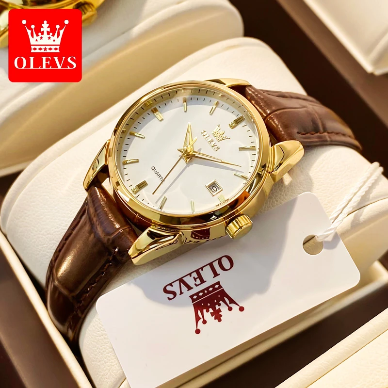 OLEVS Top Brand Quartz Women Watches Waterproof Leather Strap Fashion Women Watch Date Clock