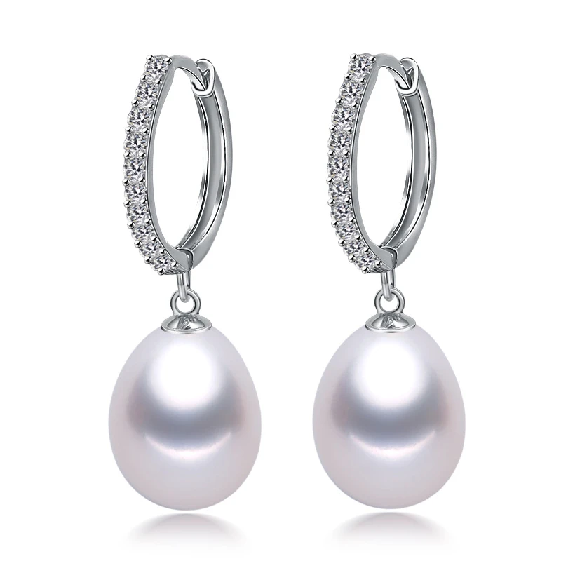 Top quality white pearl earrings for women,cute fashion girl best gift real 925 silver black freshwater pearl earrings jewelry