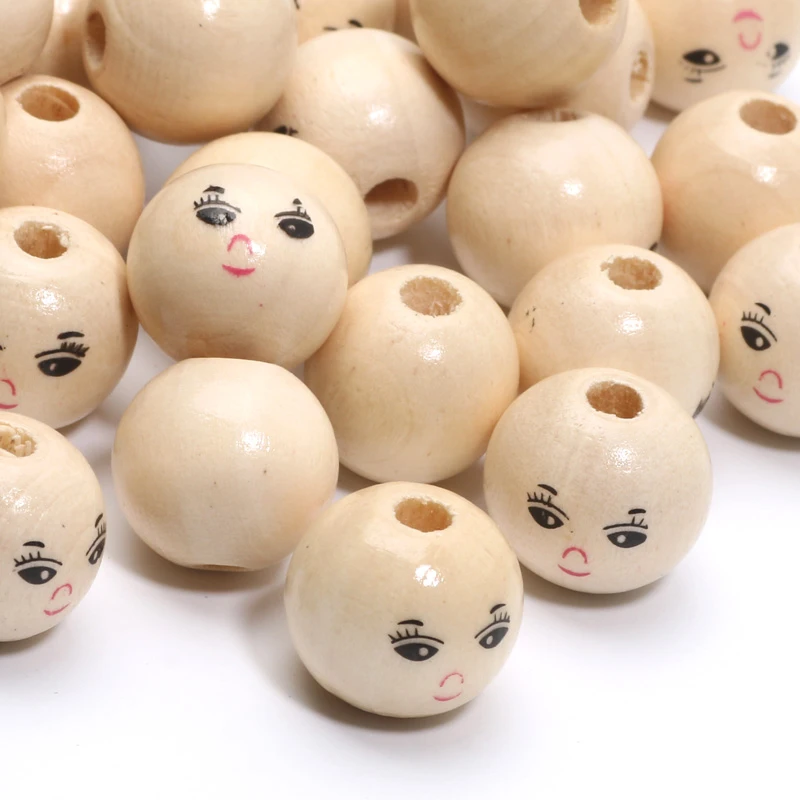 20pcs Smiling Face Wooden Beads Spacer Beading Beads for Baby DIY Crafts Kids Toys Pacifier Clip Jewelry Making DIY Pick Color