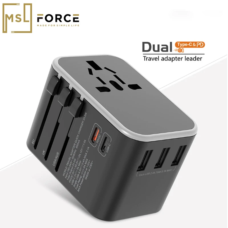 Dual Type C PD QC USB All in one charger adapter for travel with EU US UK AU plug universal travel power charger sockets