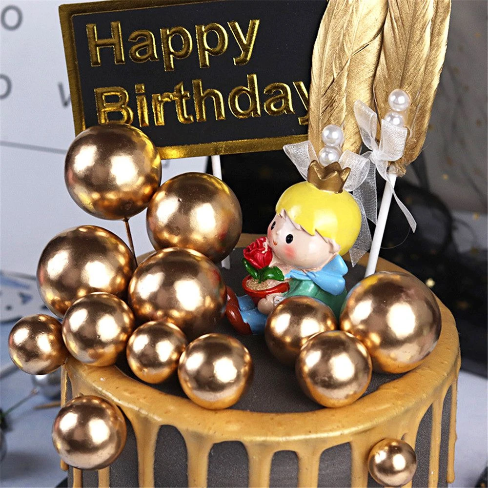 10pcs Cute Gold Silver Ball Cake Topper DIY Cup Cake Decoration Baby Shower Birthday Wedding Favor Event Party Metal Supplies