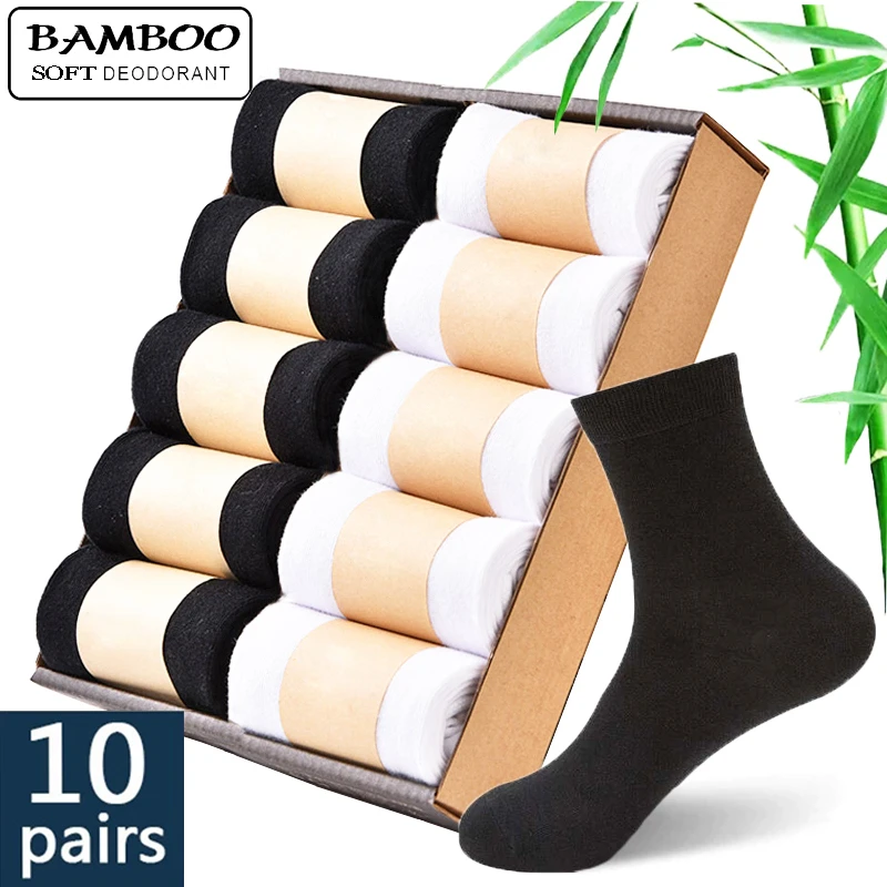 10 Pairs/Lot Men Bamboo Socks 2020 Brand New Casual Business Clothe Socks Men's Dress Bamboo Fiber Long Sock For Gifts Size39-45