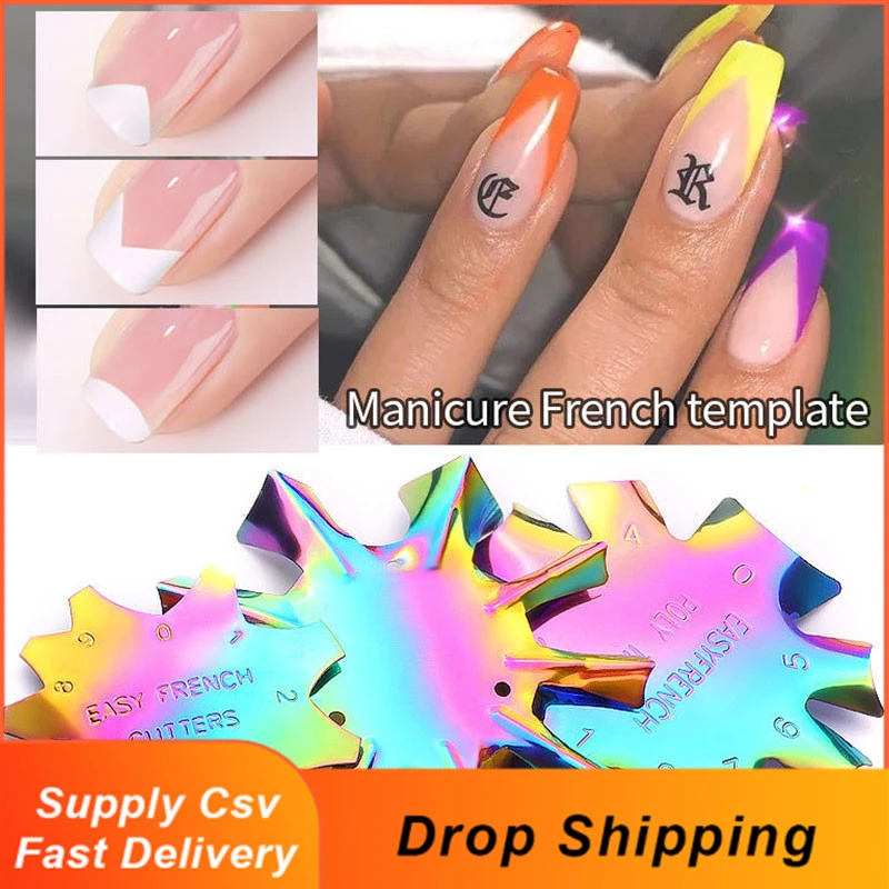 1PC Pro 9 Sizes Easy French Smile Cut V Line almond shape Tips Manicure Edge Trimmer Nail Cutter Acrylic Pink White French Nails